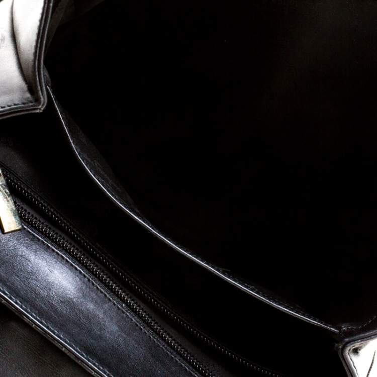 Pre Owned Salvatore Ferragamo Black Signature Embossed Leather Gancini Satchel