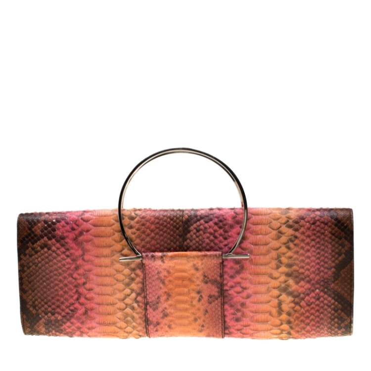 Pre Owned Salvatore Ferragamo Multicolour Python Leather Ring Handle Clutch