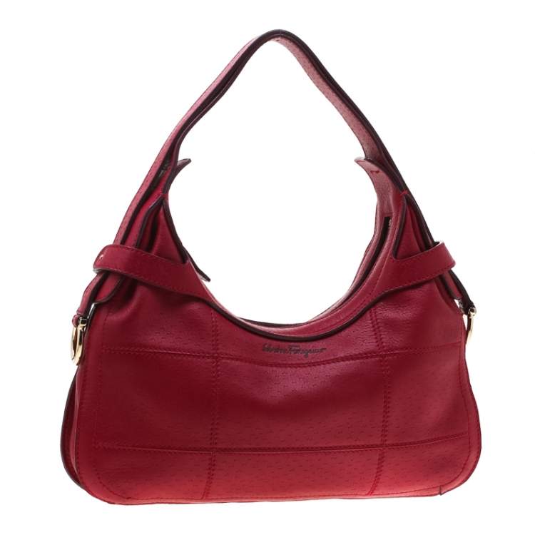 Pre Owned Salvatore Ferragamo Fuchsia Leather Hobo