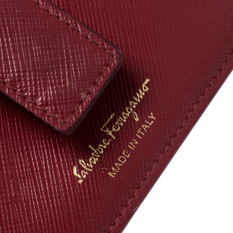 Pre Owned Salvatore Ferragamo Red Saffiano Leather Accordion Card Case