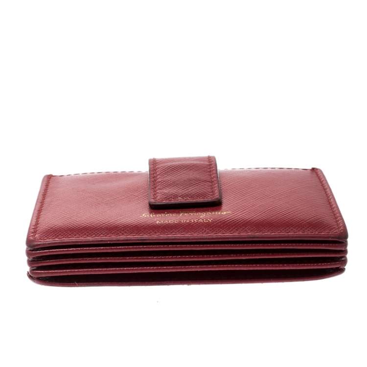 Pre Owned Salvatore Ferragamo Red Saffiano Leather Accordion Card Case