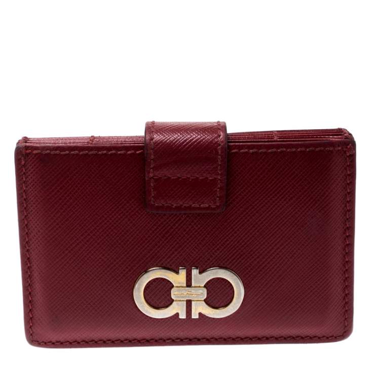 Pre Owned Salvatore Ferragamo Red Saffiano Leather Accordion Card Case
