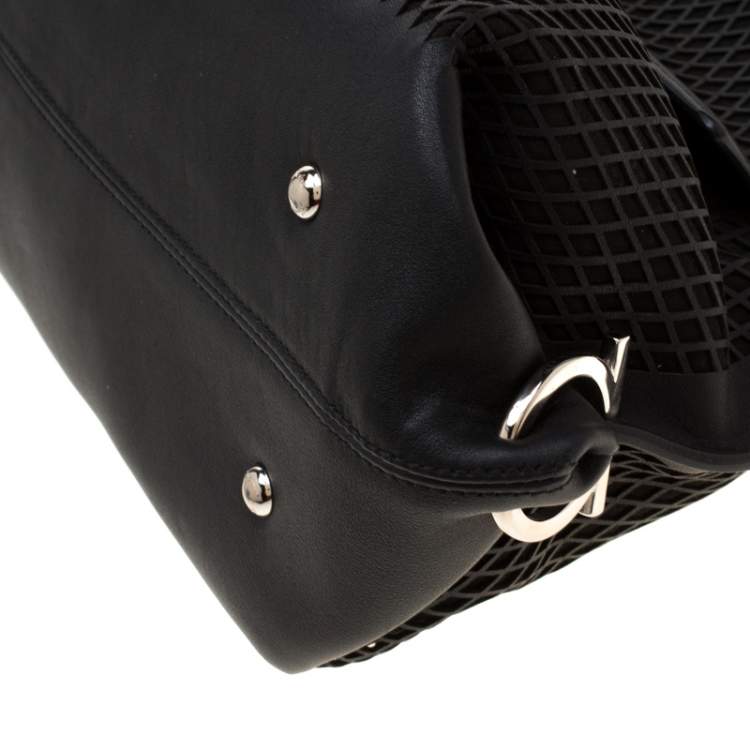 Pre Owned Salvatore Ferragamo Black Lasercut Leather Medium Sofia Satchel