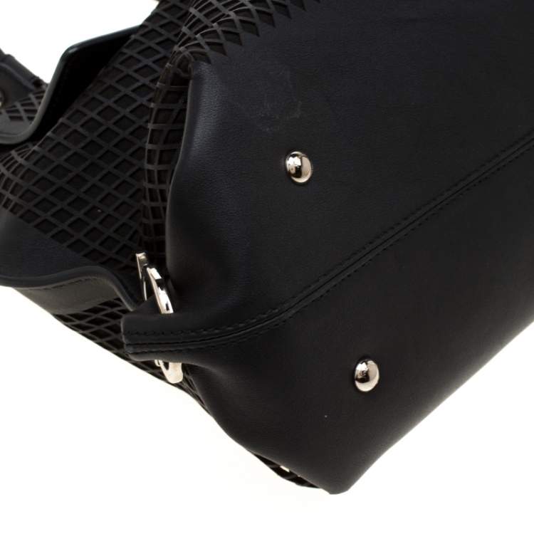 Pre Owned Salvatore Ferragamo Black Lasercut Leather Medium Sofia Satchel