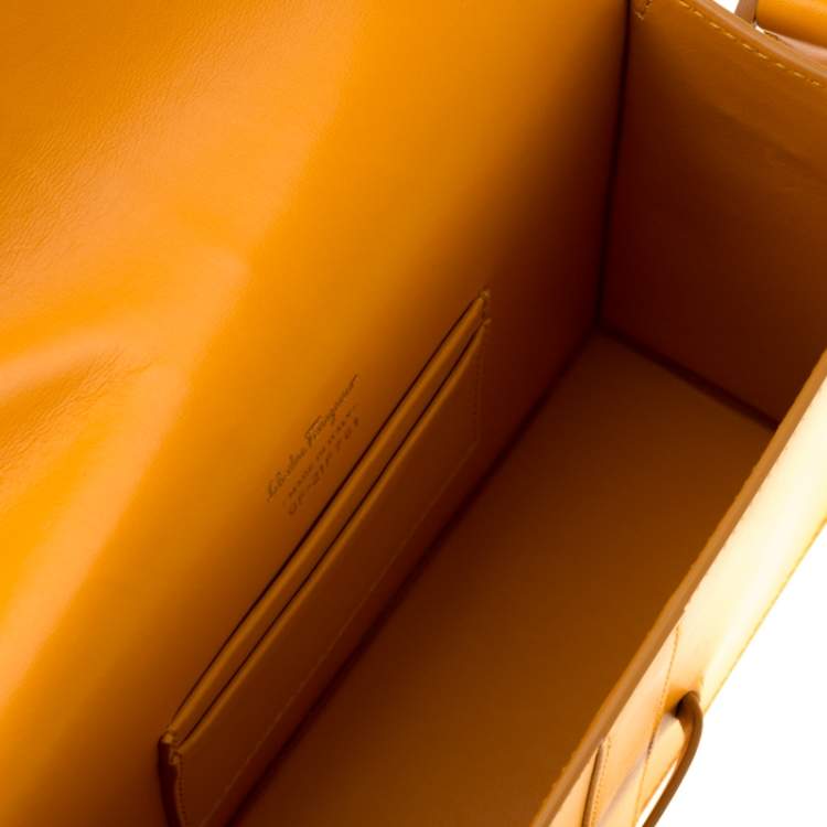 Pre Owned Salvatore Ferragamo Mustard Leather Altea Box Crossbody Bag