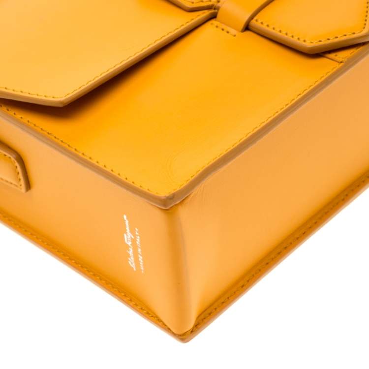 Pre Owned Salvatore Ferragamo Mustard Leather Altea Box Crossbody Bag