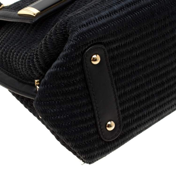 Pre Owned Salvatore Ferragamo Black Raffia and Leather Small Sofia Satchel