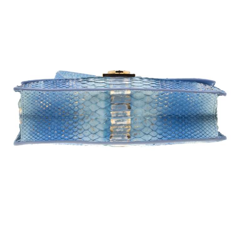 مملوكة مسبقًا Salvatore Ferragamo Blue/Gold Python Gancio Lock Shoulder Bag