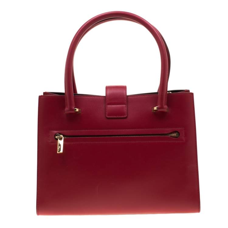 Pre Owned Salvatore Ferragamo Red Leather Gancini Lock Tote