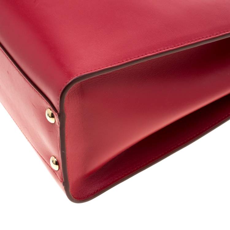 Pre Owned Salvatore Ferragamo Red Leather Gancini Lock Tote