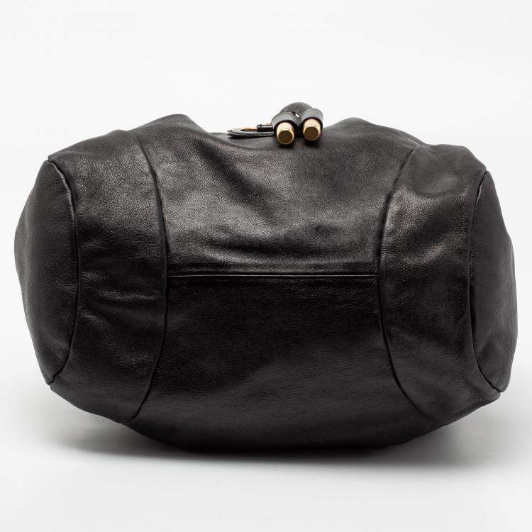 Pre Owned Salvatore Ferragamo Black Leather Drawstring Hobo