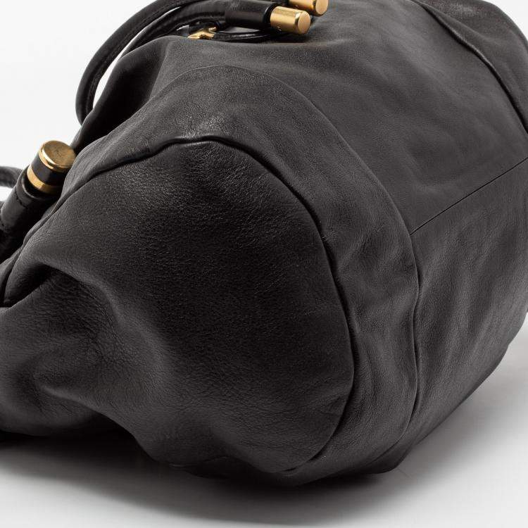 Pre Owned Salvatore Ferragamo Black Leather Drawstring Hobo