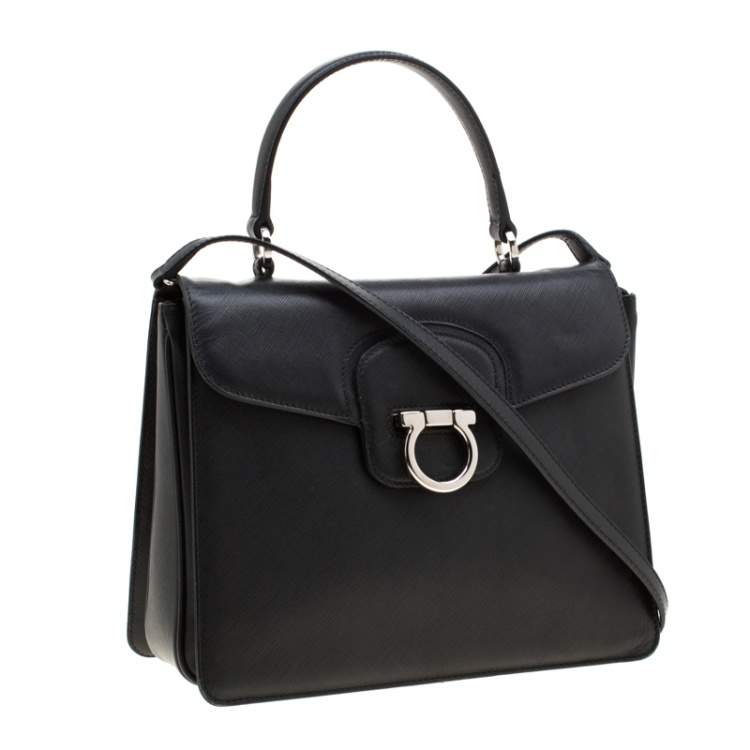 Pre Owned Salvatore Ferragamo Black Leather Kelly Top Handle Bag