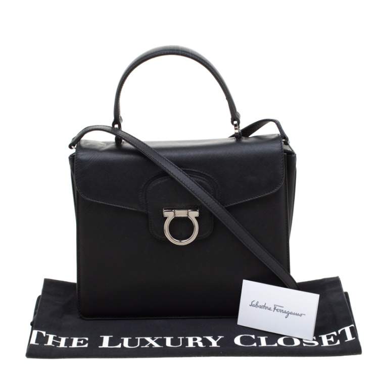 Pre Owned Salvatore Ferragamo Black Leather Kelly Top Handle Bag