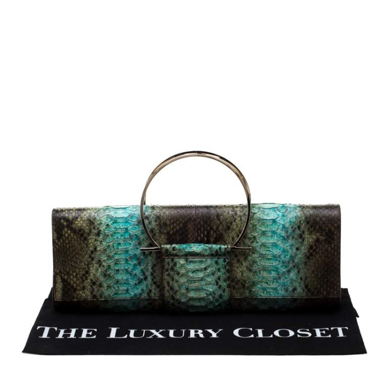 Pre Owned Salvatore Ferragamo Multicolour Python Leather Ring Handle Clutch