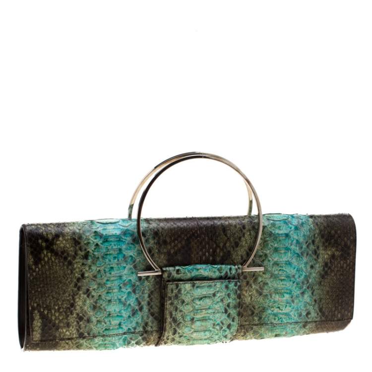 Pre Owned Salvatore Ferragamo Multicolour Python Leather Ring Handle Clutch