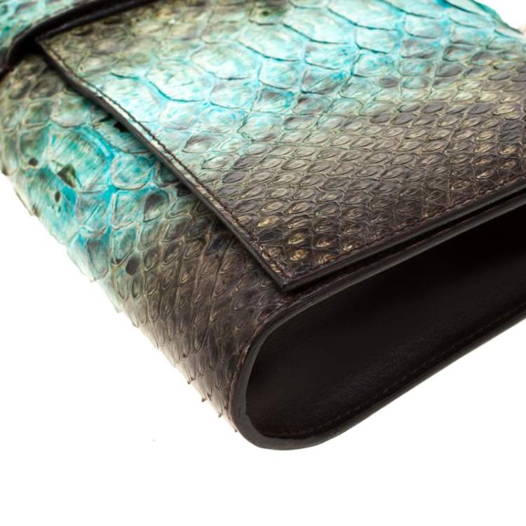 Pre Owned Salvatore Ferragamo Multicolour Python Leather Ring Handle Clutch