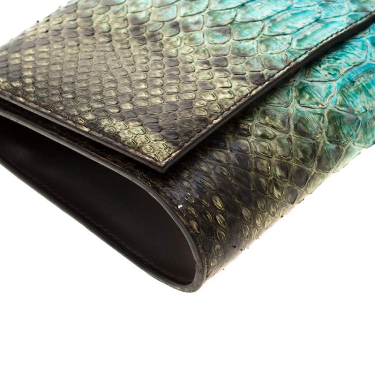 Pre Owned Salvatore Ferragamo Multicolour Python Leather Ring Handle Clutch