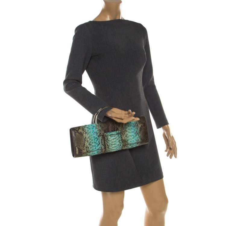 Pre Owned Salvatore Ferragamo Multicolour Python Leather Ring Handle Clutch