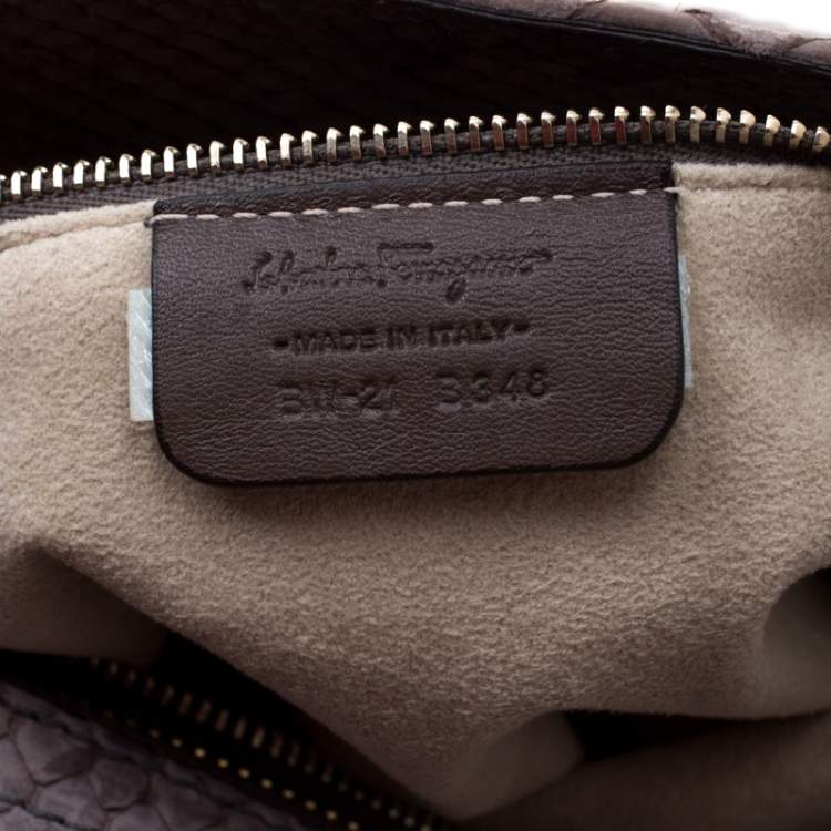 Pre Owned Salvatore Ferragamo Taupe Python Medium Sofia Satchel