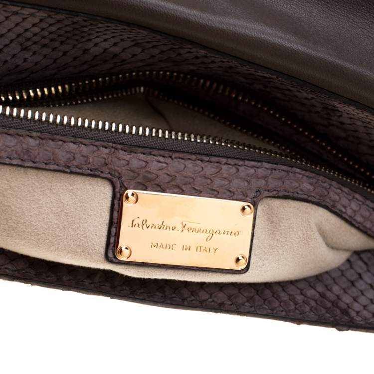 Pre Owned Salvatore Ferragamo Taupe Python Medium Sofia Satchel