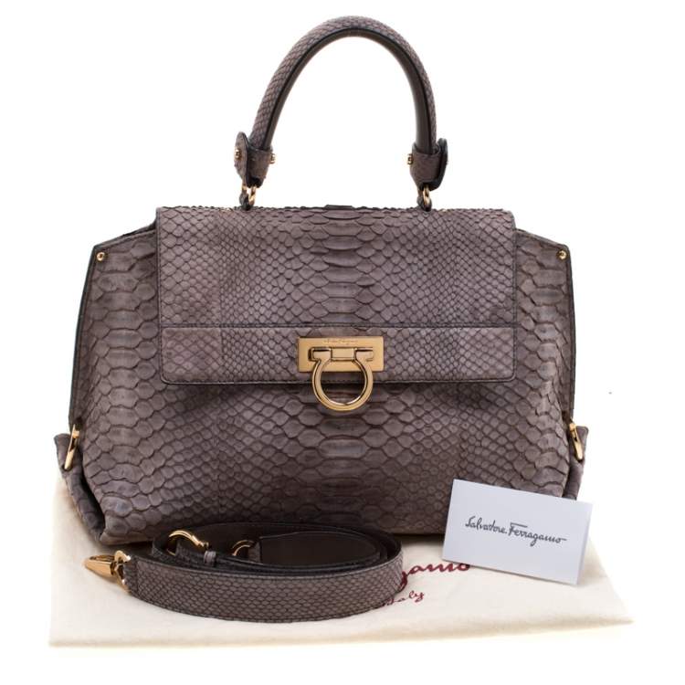 Pre Owned Salvatore Ferragamo Taupe Python Medium Sofia Satchel