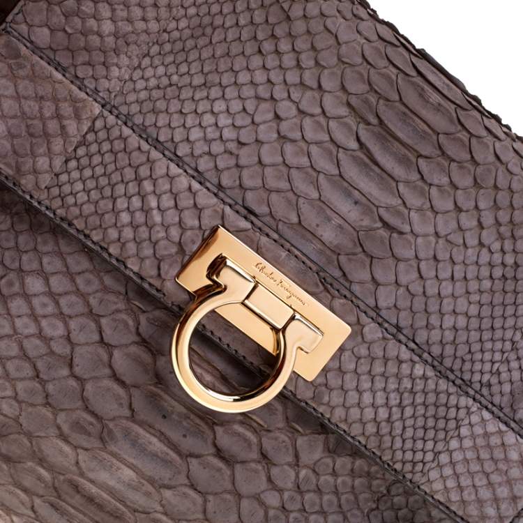 Pre Owned Salvatore Ferragamo Taupe Python Medium Sofia Satchel