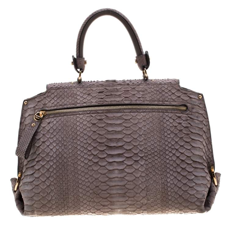 Pre Owned Salvatore Ferragamo Taupe Python Medium Sofia Satchel
