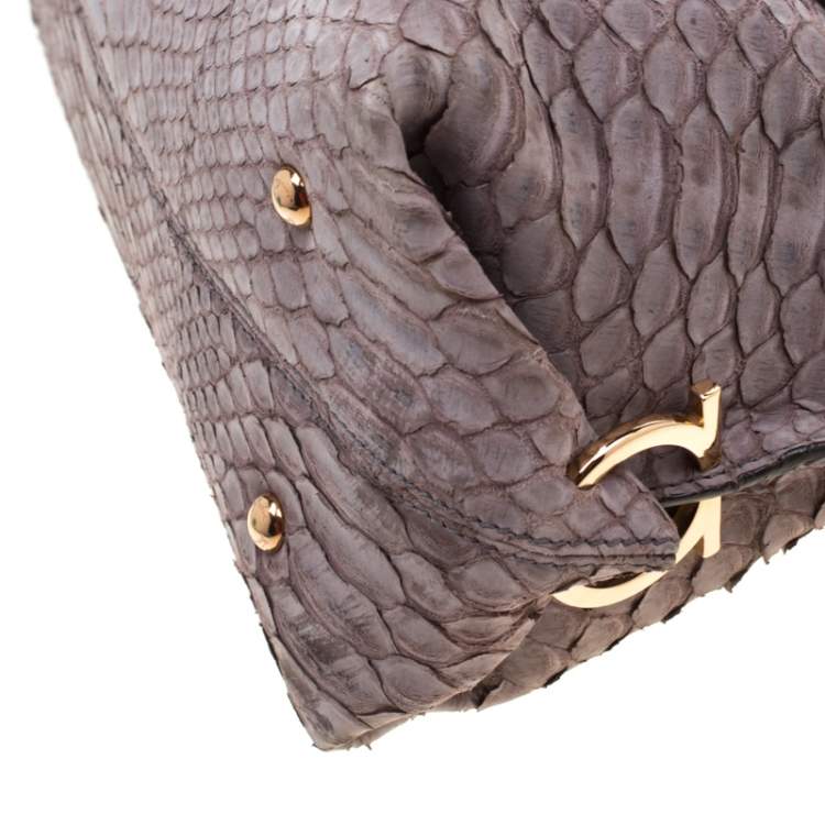 Pre Owned Salvatore Ferragamo Taupe Python Medium Sofia Satchel