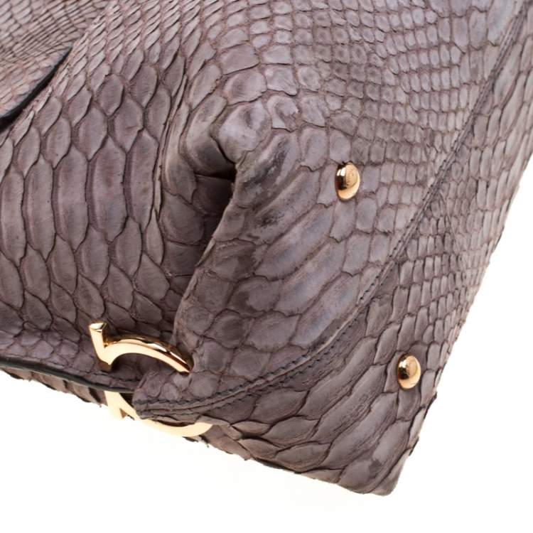 Pre Owned Salvatore Ferragamo Taupe Python Medium Sofia Satchel