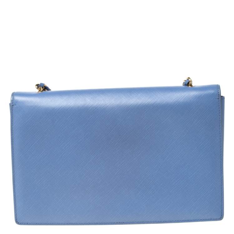 Pre Owned Salvatore Ferragamo Light Blue Leather Ginny Shoulder Bag