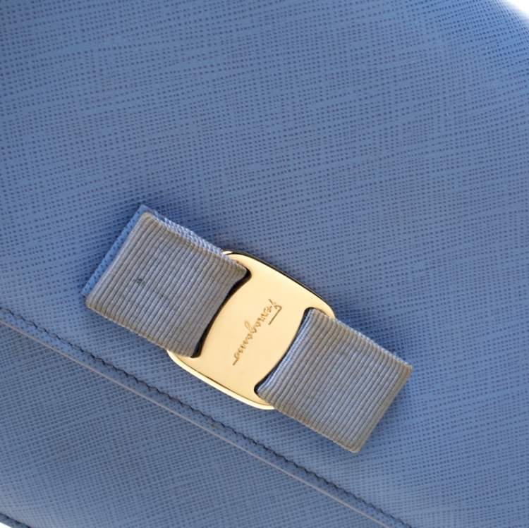 Pre Owned Salvatore Ferragamo Light Blue Leather Ginny Shoulder Bag