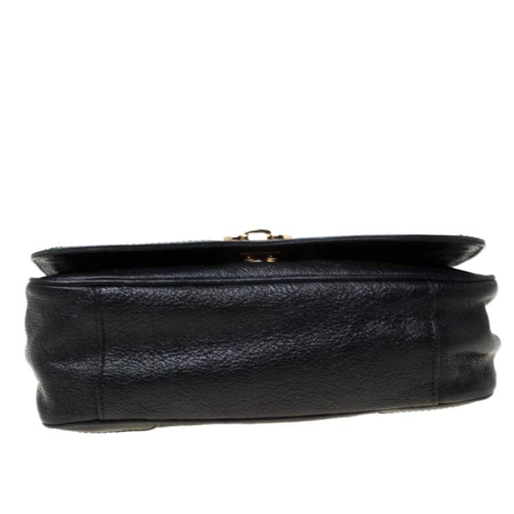 Pre Owned Salvatore Ferragamo Black Leather Gancini Flap Shoulder Bag