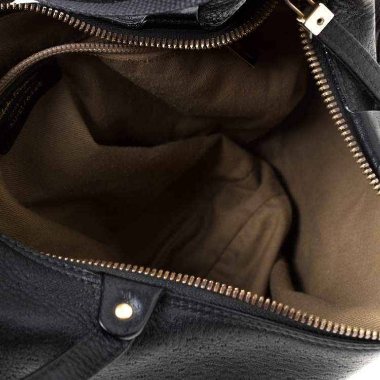 Pre Owned Salvatore Ferragamo Black Leather and Canvas Hobo