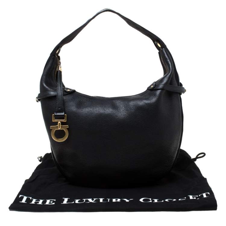 Pre Owned Salvatore Ferragamo Black Leather and Canvas Hobo