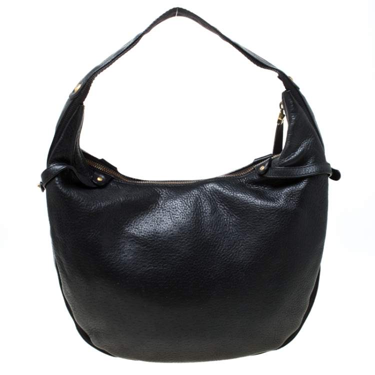 Pre Owned Salvatore Ferragamo Black Leather and Canvas Hobo