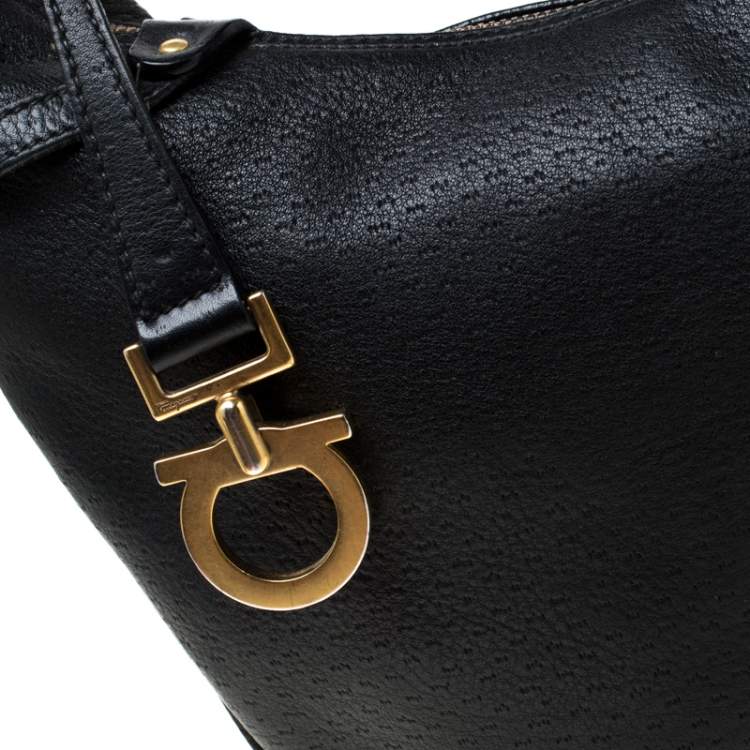 Pre Owned Salvatore Ferragamo Black Leather and Canvas Hobo