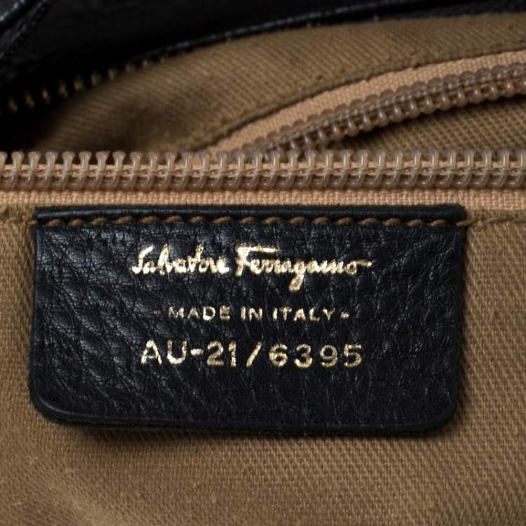 Pre Owned Salvatore Ferragamo Black Leather and Canvas Hobo