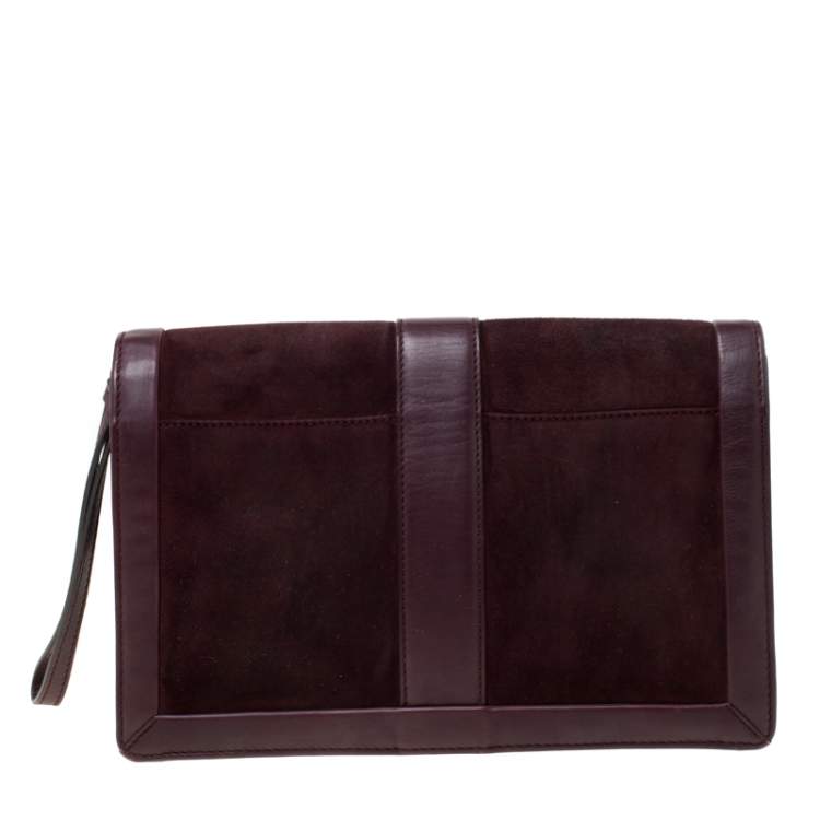 مملوكة مسبقًا Salvatore Ferragamo Burgundy Suede and Leather Clutch