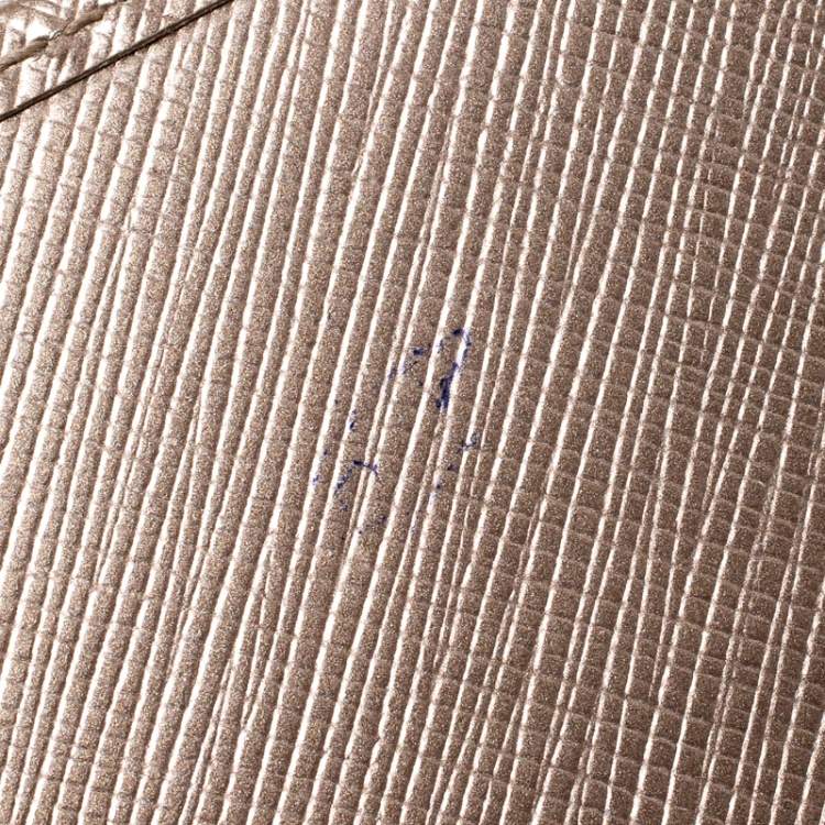 Pre Owned Salvatore Ferragamo Beige Metallic Leather Bow Continental Wallet