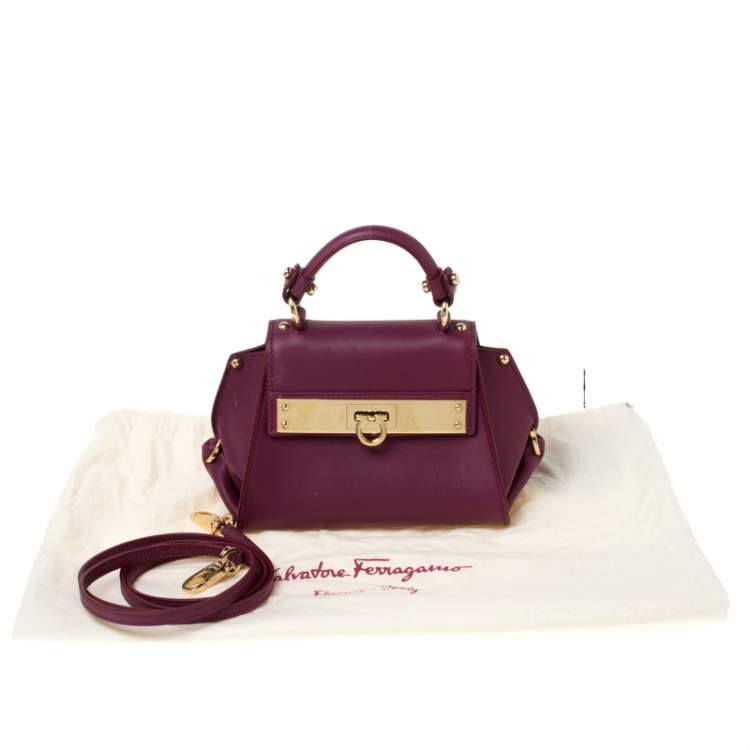 Pre Owned Salvatore Ferragamo Burgundy Leather Mini Sofia Crossbody Bag