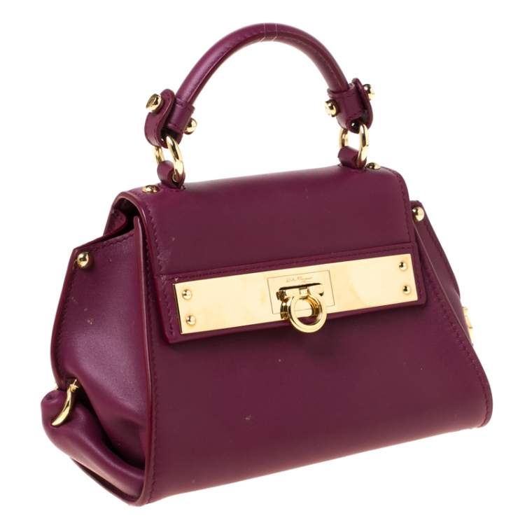 Pre Owned Salvatore Ferragamo Burgundy Leather Mini Sofia Crossbody Bag