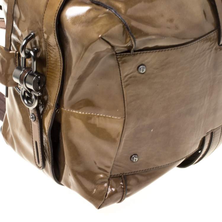 Pre Owned Salvatore Ferragamo Olive Green Patent Leather Satchel
