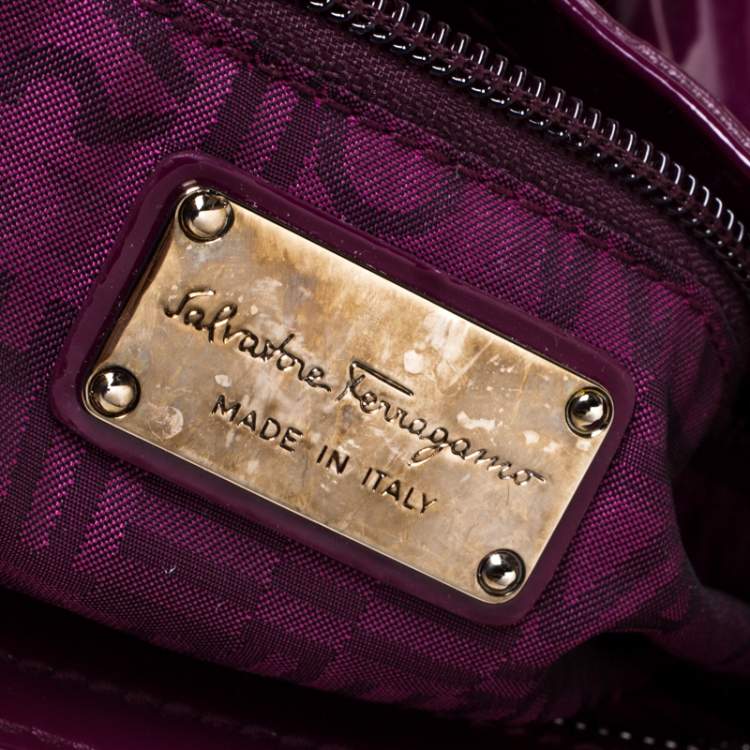 Pre Owned Salvatore Ferragamo Bordeaux Patent Leather Satchel 