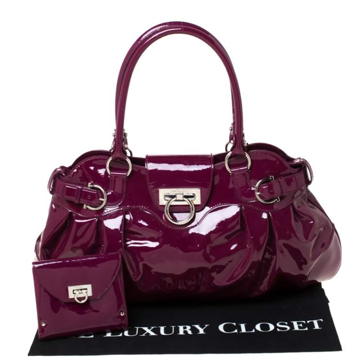 Pre Owned Salvatore Ferragamo Bordeaux Patent Leather Satchel 