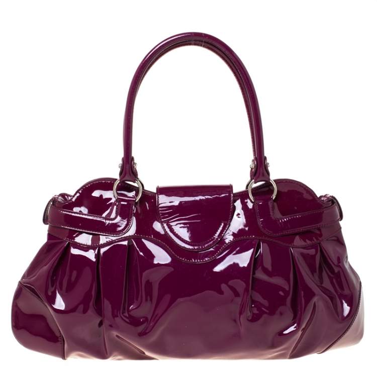 Pre Owned Salvatore Ferragamo Bordeaux Patent Leather Satchel 