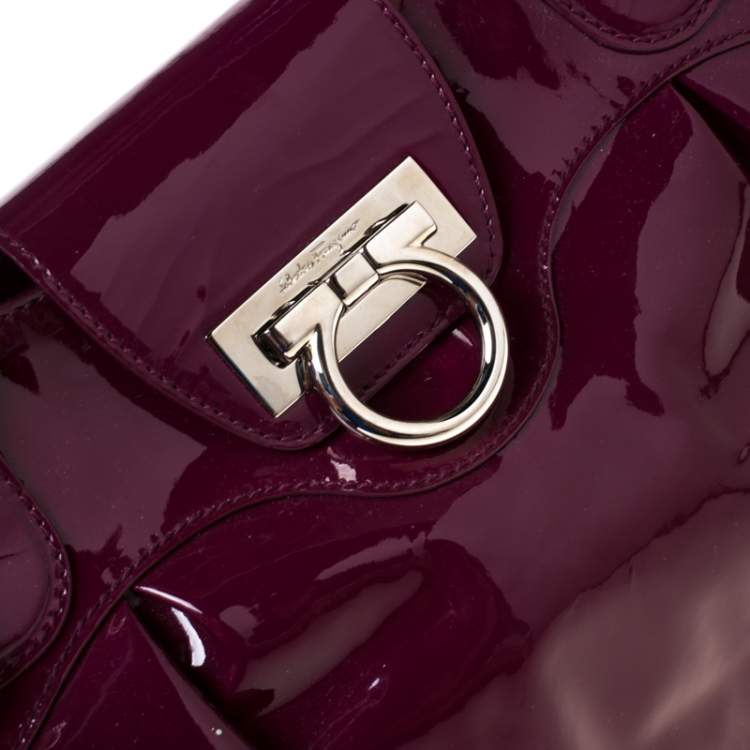 Pre Owned Salvatore Ferragamo Bordeaux Patent Leather Satchel 