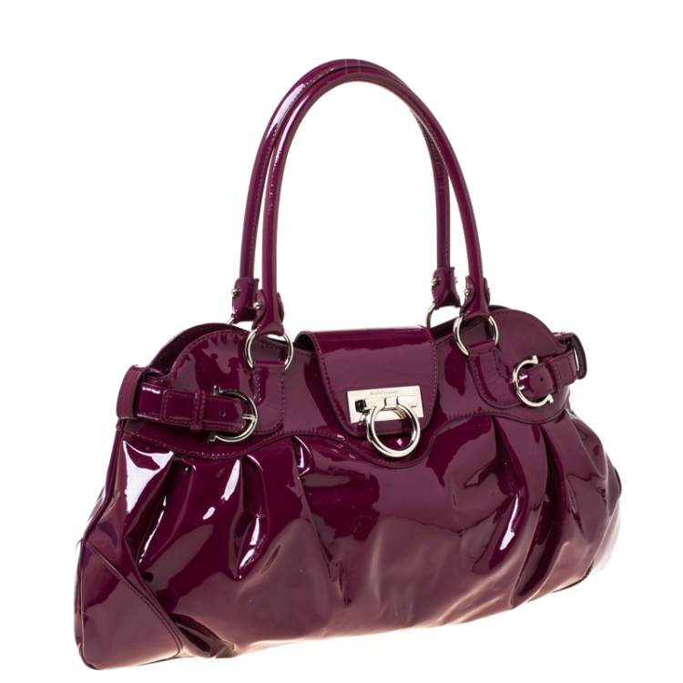 Pre Owned Salvatore Ferragamo Bordeaux Patent Leather Satchel 