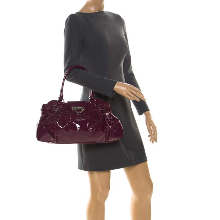 Pre Owned Salvatore Ferragamo Bordeaux Patent Leather Satchel 