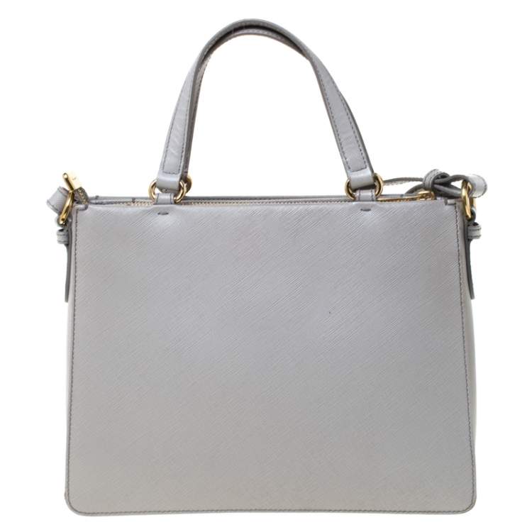 Pre Owned Salvatore Ferragamo Light Grey Leather Tracy Tote